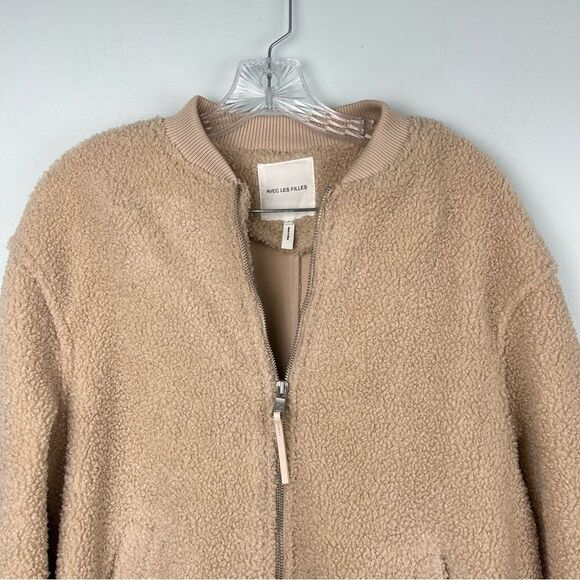 Avec Les Filles Sherpa Jacket Fuzzy Furry Warm Full Zip Tan Women’s Sz S - Picture 6 of 16